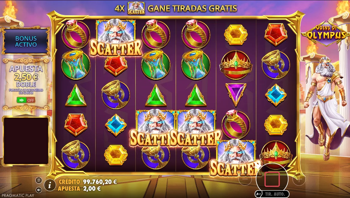 Pantalla principal de la tragaperras Gates of Olympus de Pragmatic Play