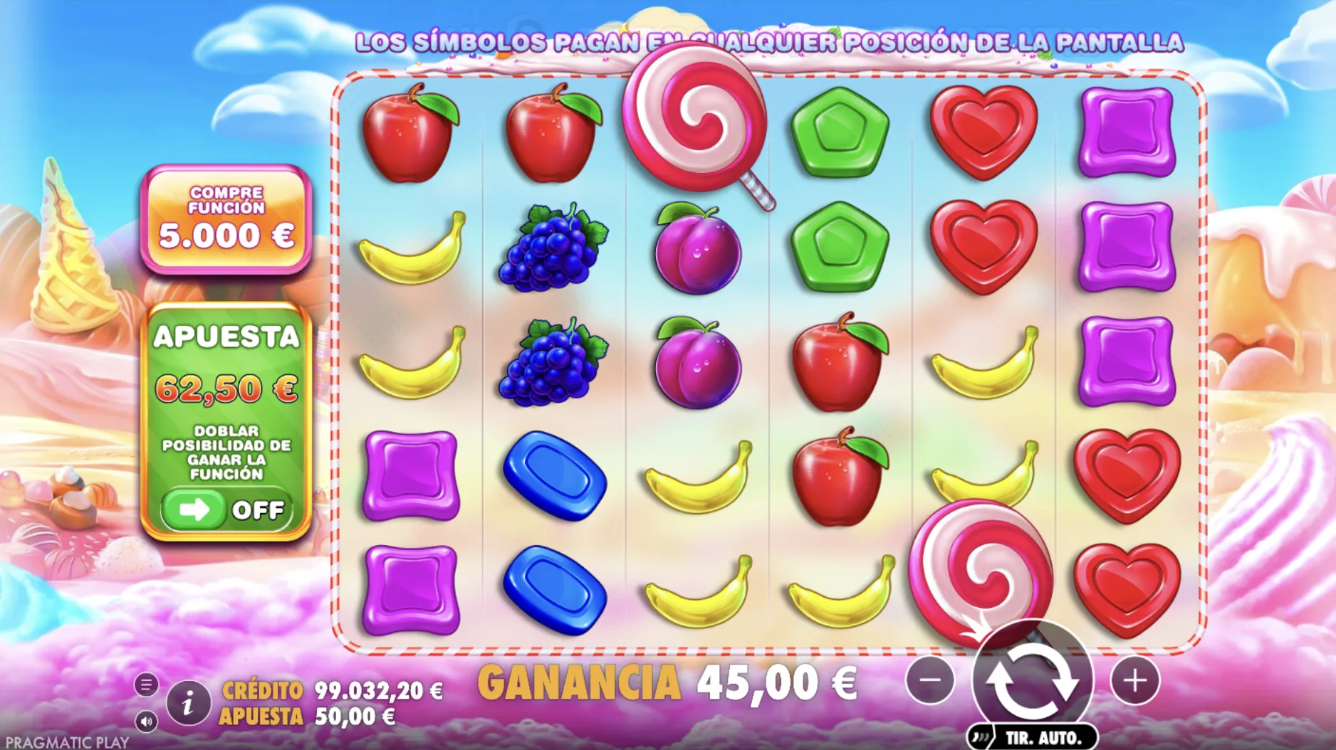 Rejilla de la tragaperras Sweet Bonanza de Pragmatic Play